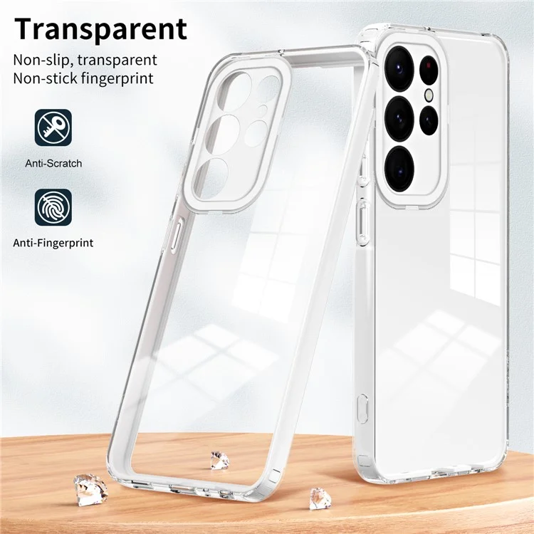 Для Samsung Galaxy S23 Ultra 3-в-1 прозрачный чехол для телефона Anti-drop TPU Backplate + PC Frame + PC Camera Ring Phone Hybrid Case - Белый