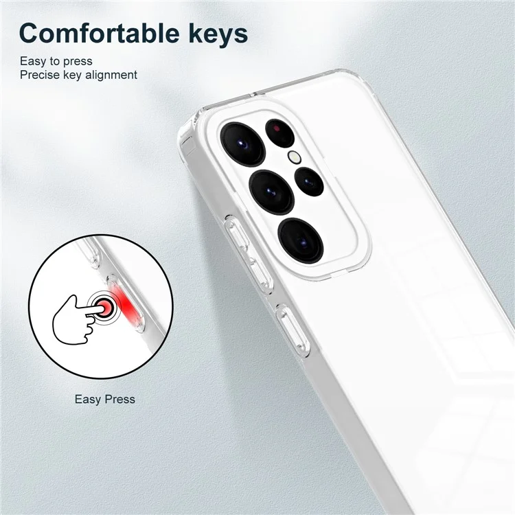 Для Samsung Galaxy S23 Ultra 3-в-1 прозрачный чехол для телефона Anti-drop TPU Backplate + PC Frame + PC Camera Ring Phone Hybrid Case - Белый