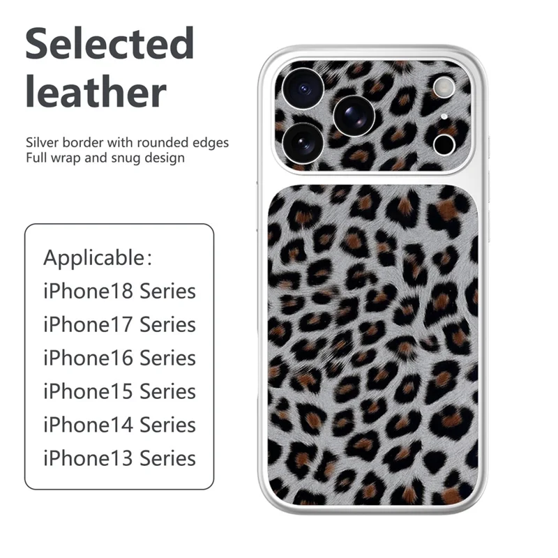 For iPhone 18 Pro / 17 Pro Case Leopard Print PU Leather Phone Back Cover - Silver