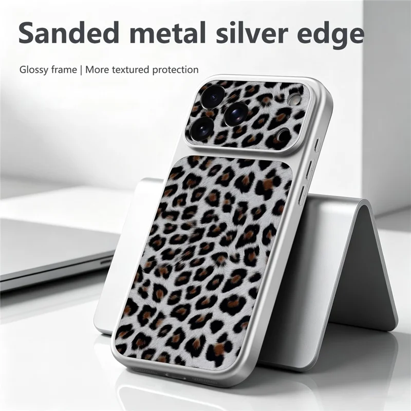 For iPhone 18 Pro / 17 Pro Case Leopard Print PU Leather Phone Back Cover - Silver