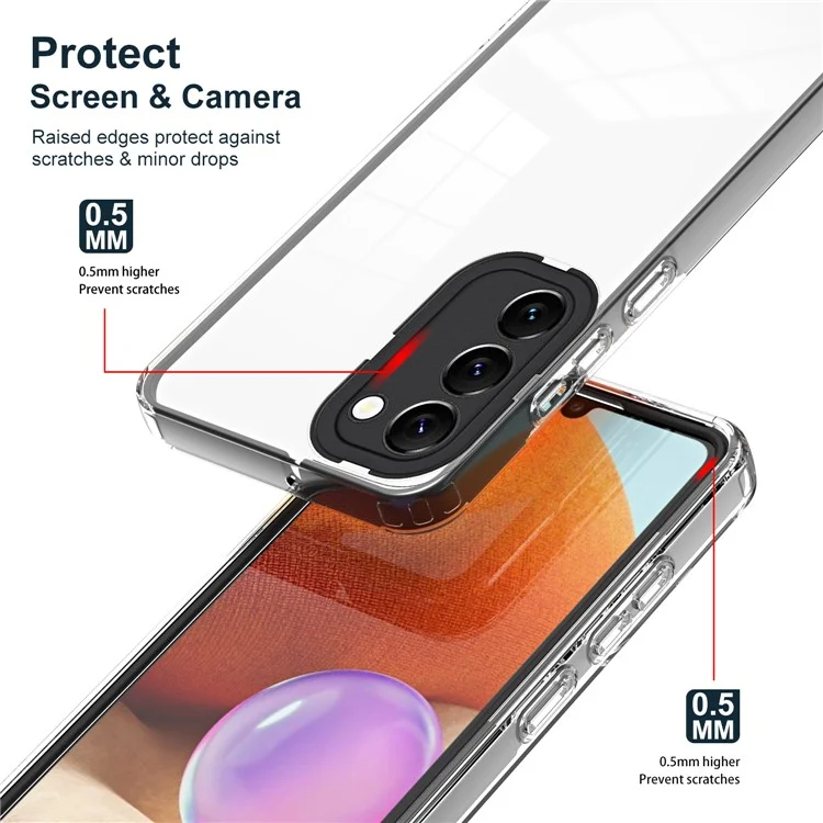Per Samsung Galaxy S23+ Anti-scratch Phone Case 3-in-1 Custodia Trasparente in TPU + Cornice PC + Anello Fotocamera PC Protezione - Nero