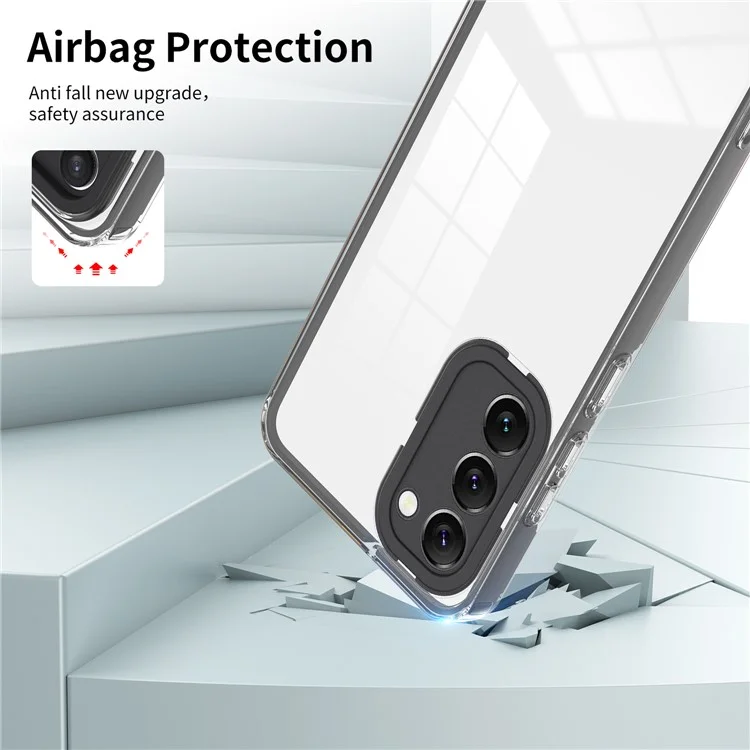 Per Samsung Galaxy S23+ Anti-scratch Phone Case 3-in-1 Custodia Trasparente in TPU + Cornice PC + Anello Fotocamera PC Protezione - Nero