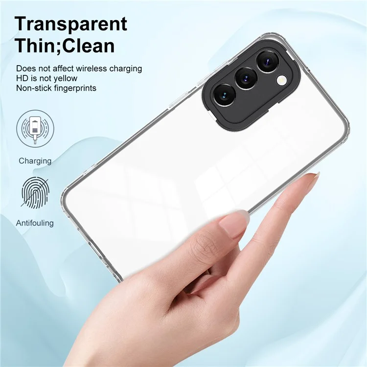 Per Samsung Galaxy S23+ Anti-scratch Phone Case 3-in-1 Custodia Trasparente in TPU + Cornice PC + Anello Fotocamera PC Protezione - Nero
