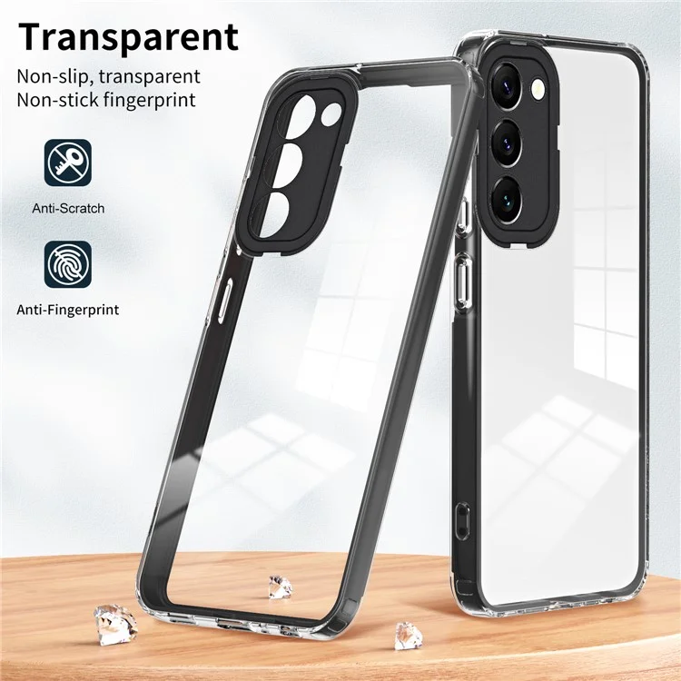 Per Samsung Galaxy S23+ Anti-scratch Phone Case 3-in-1 Custodia Trasparente in TPU + Cornice PC + Anello Fotocamera PC Protezione - Nero