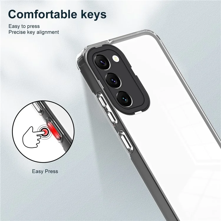 Per Samsung Galaxy S23+ Anti-scratch Phone Case 3-in-1 Custodia Trasparente in TPU + Cornice PC + Anello Fotocamera PC Protezione - Nero