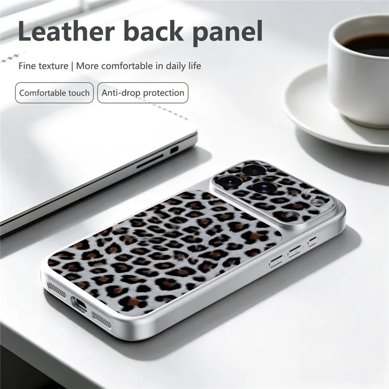 For iPhone 18 Pro Max / 17 Pro Max Case Leopard Print PU Leather Phone Back Cover - Silver