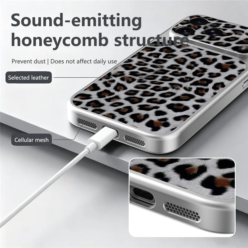For iPhone 18 Pro Max / 17 Pro Max Case Leopard Print PU Leather Phone Back Cover - Silver