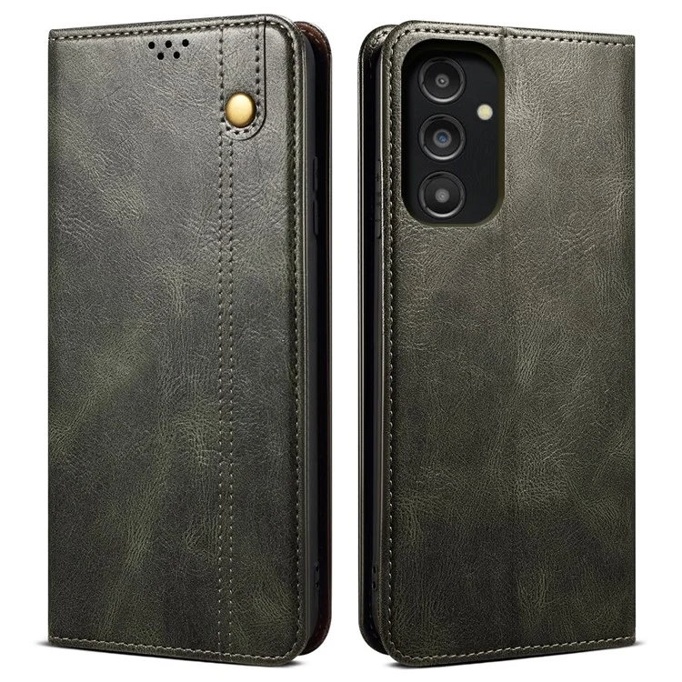 For Samsung Galaxy A14 5G / 4G Waxy Crazy Horse Texture Phone Case Magnetic Auto-absorbed PU Leather Stand Wallet Cover - Green