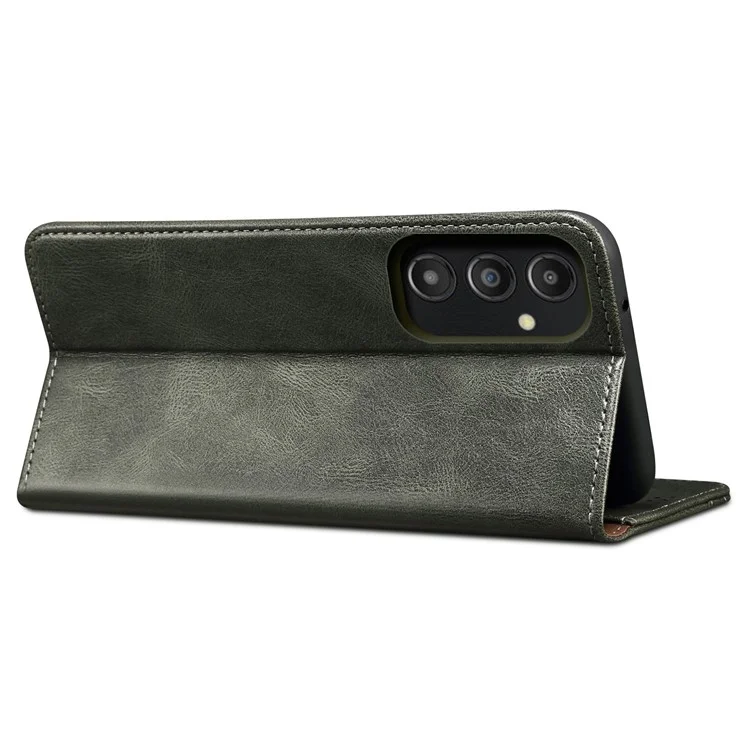 For Samsung Galaxy A14 5G / 4G Waxy Crazy Horse Texture Phone Case Magnetic Auto-absorbed PU Leather Stand Wallet Cover - Green