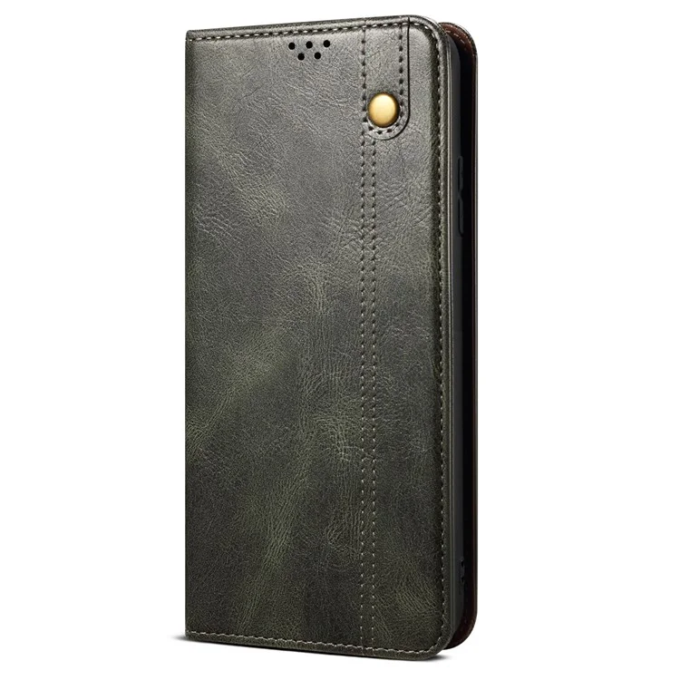For Samsung Galaxy A14 5G / 4G Waxy Crazy Horse Texture Phone Case Magnetic Auto-absorbed PU Leather Stand Wallet Cover - Green