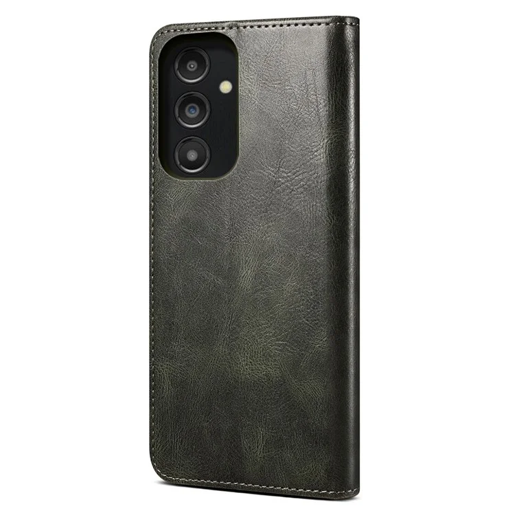 For Samsung Galaxy A14 5G / 4G Waxy Crazy Horse Texture Phone Case Magnetic Auto-absorbed PU Leather Stand Wallet Cover - Green