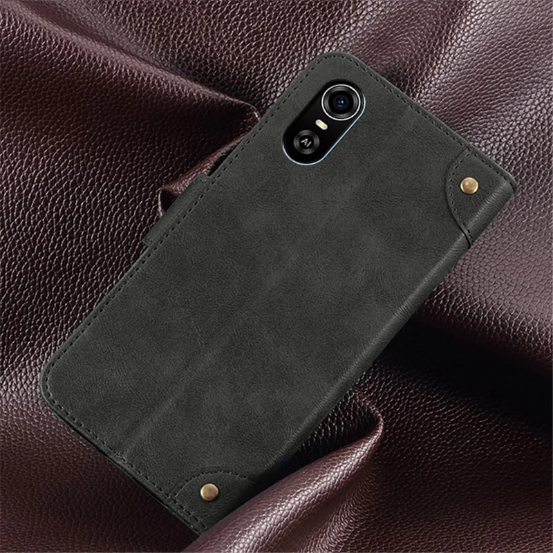 For ZTE Blade A31 Plus Anti-scratch PU Leather Anti-drop Case Rivet Decor Magnetic Wallet Stand Phone Cover - Black