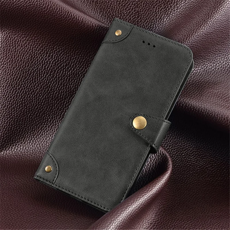 For ZTE Blade A31 Plus Anti-scratch PU Leather Anti-drop Case Rivet Decor Magnetic Wallet Stand Phone Cover - Black