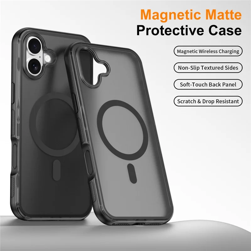 For iPhone 17 Magnetic Case Translucent Matte Skin Touch PC + TPU Phone Back Cover - Black