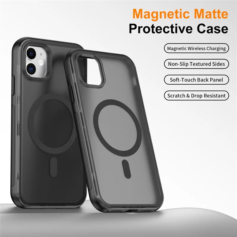 For iPhone 11 Magnetic Case Translucent Matte Skin Touch PC + TPU Phone Back Cover - Black