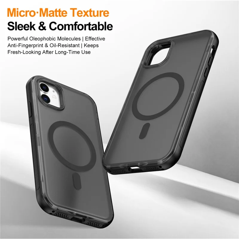 For iPhone 11 Magnetic Case Translucent Matte Skin Touch PC + TPU Phone Back Cover - Black