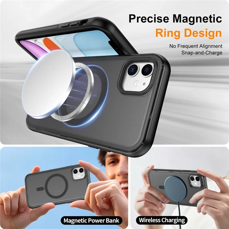 For iPhone 11 Magnetic Case Translucent Matte Skin Touch PC + TPU Phone Back Cover - Black
