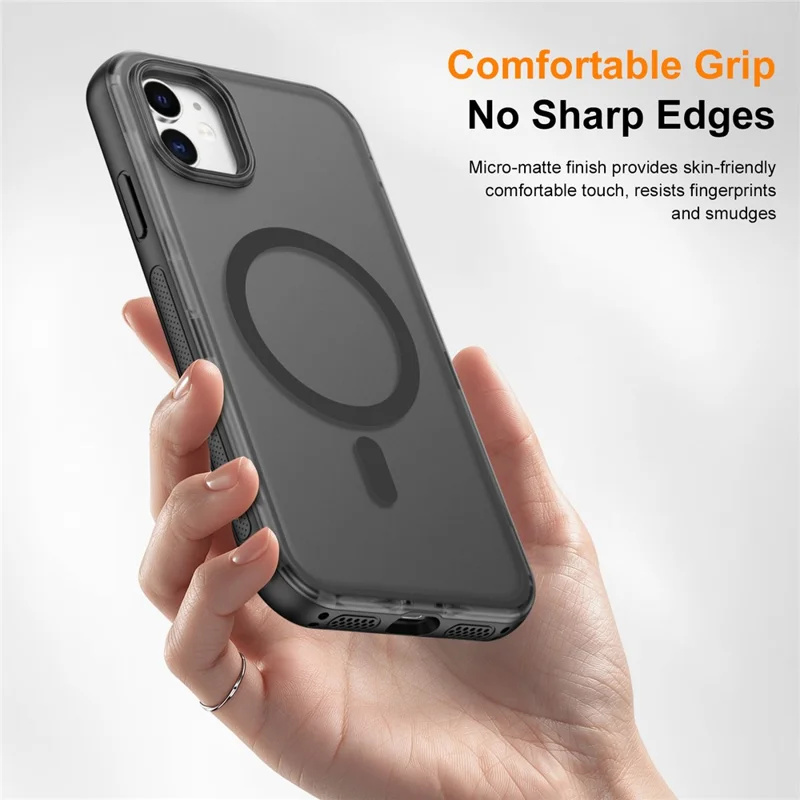 For iPhone 11 Magnetic Case Translucent Matte Skin Touch PC + TPU Phone Back Cover - Black