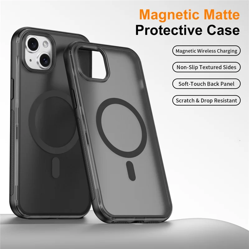 For iPhone 14  /  13 Magnetic Case Translucent Matte Skin Touch PC + TPU Phone Back Cover - Black