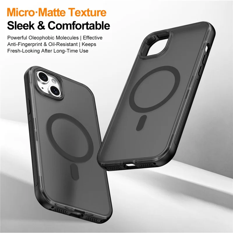 For iPhone 14  /  13 Magnetic Case Translucent Matte Skin Touch PC + TPU Phone Back Cover - Black
