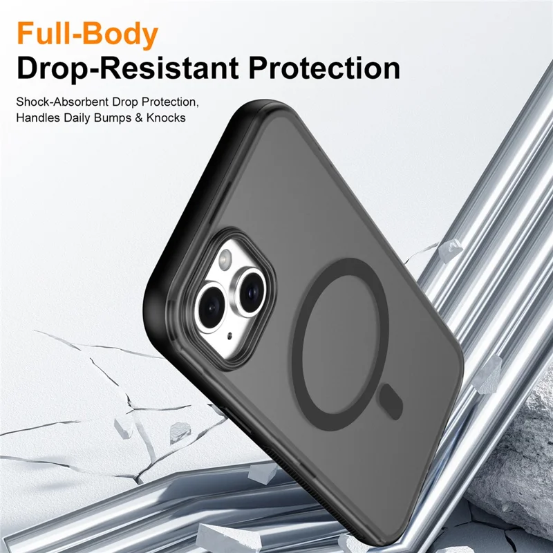 For iPhone 14  /  13 Magnetic Case Translucent Matte Skin Touch PC + TPU Phone Back Cover - Black