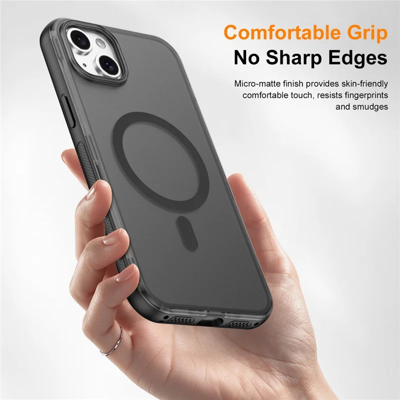 For iPhone 14  /  13 Magnetic Case Translucent Matte Skin Touch PC + TPU Phone Back Cover - Black