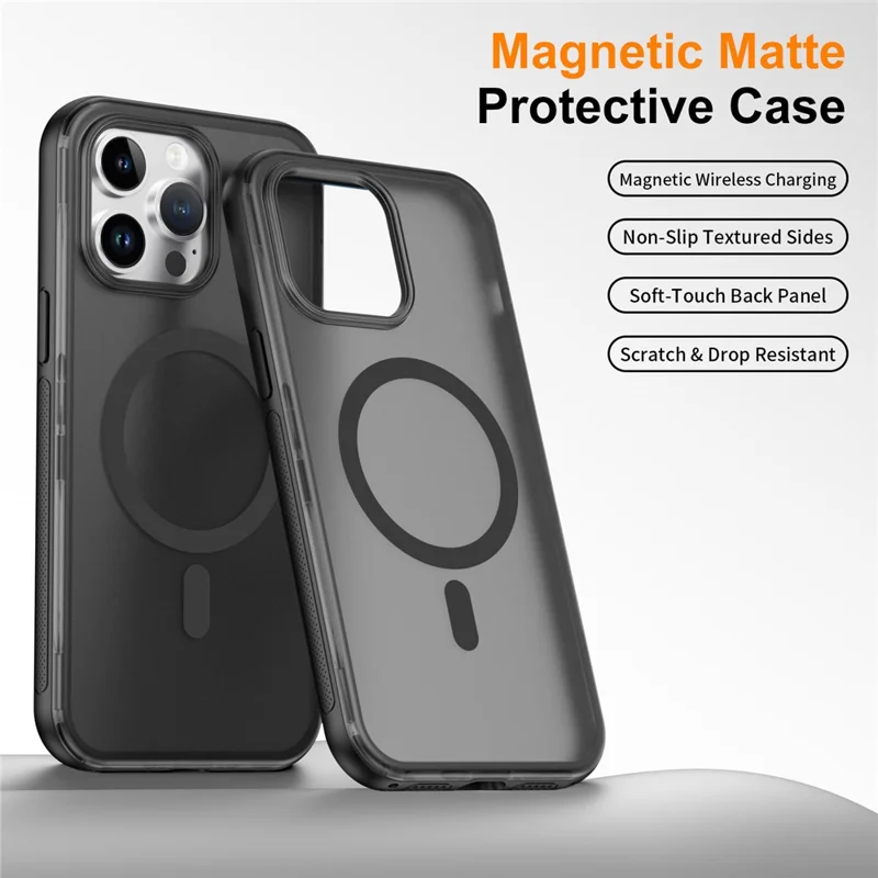 Für iPhone 13 Pro Magnetische Hülle Durchscheinend Matt Hautgefühl PC + TPU Handy-Rückseite – Schwarz