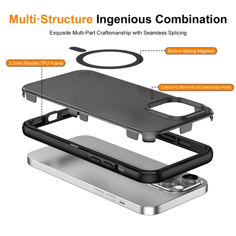Für iPhone 13 Pro Magnetische Hülle Durchscheinend Matt Hautgefühl PC + TPU Handy-Rückseite – Schwarz