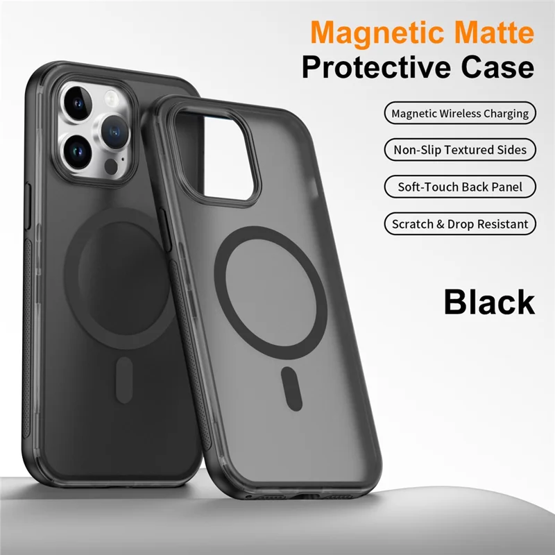 For iPhone 14 Pro Magnetic Case Translucent Matte Skin Touch PC + TPU Phone Back Cover - Black