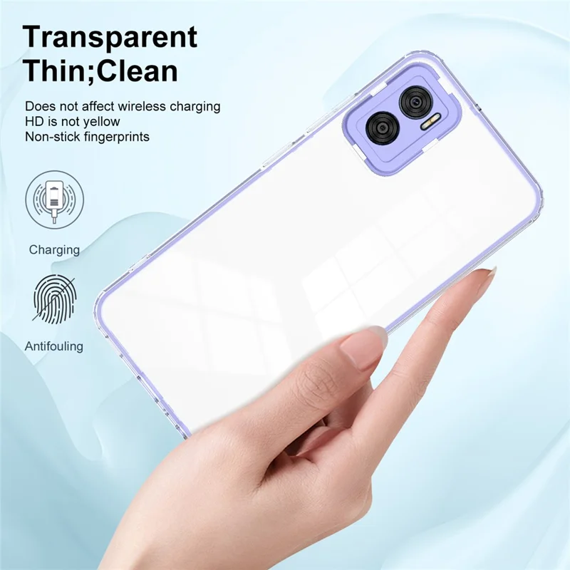For Motorola Moto E22 4G / E22i 4G 3-in-1 Transparent TPU Backplate + PC Frame + PC Camera Ring Phone Case Shockproof Cover - Purple
