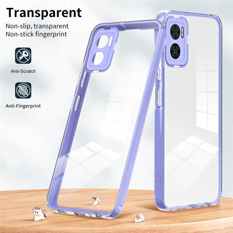 For Motorola Moto E22 4G / E22i 4G 3-in-1 Transparent TPU Backplate + PC Frame + PC Camera Ring Phone Case Shockproof Cover - Purple