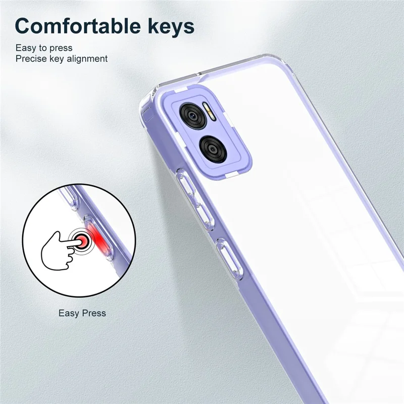 For Motorola Moto E22 4G / E22i 4G 3-in-1 Transparent TPU Backplate + PC Frame + PC Camera Ring Phone Case Shockproof Cover - Purple