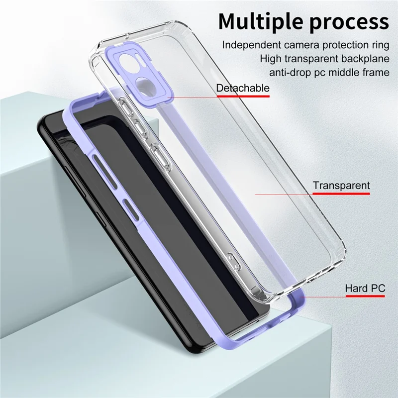 For Motorola Moto E22 4G / E22i 4G 3-in-1 Transparent TPU Backplate + PC Frame + PC Camera Ring Phone Case Shockproof Cover - Purple