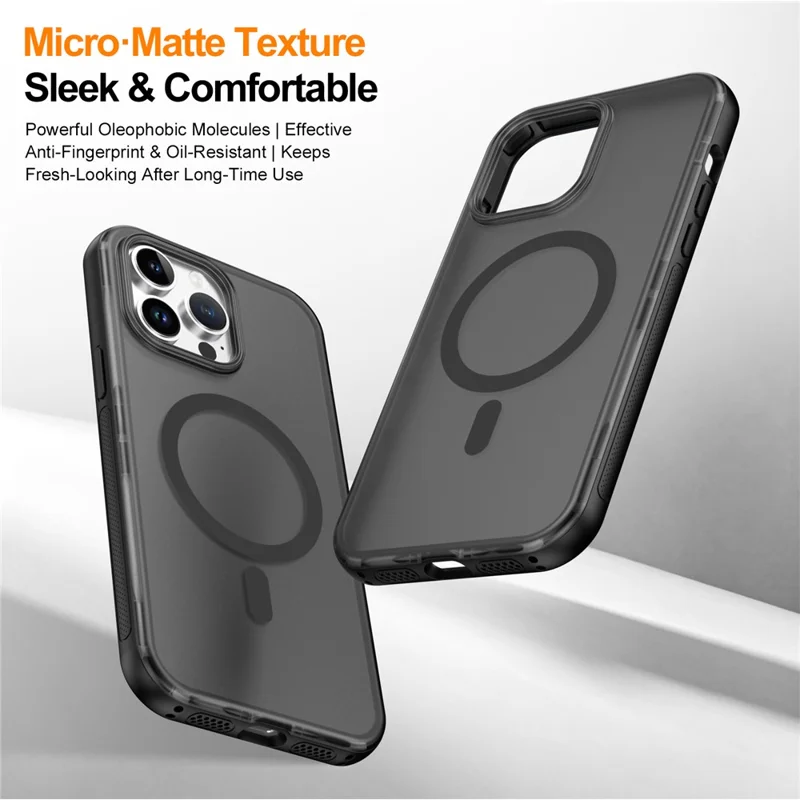 For iPhone 14 Pro Max Magnetic Case Translucent Matte Skin Touch PC + TPU Phone Back Cover - Black