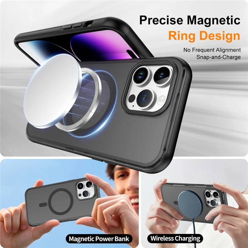 For iPhone 14 Pro Max Magnetic Case Translucent Matte Skin Touch PC + TPU Phone Back Cover - Black