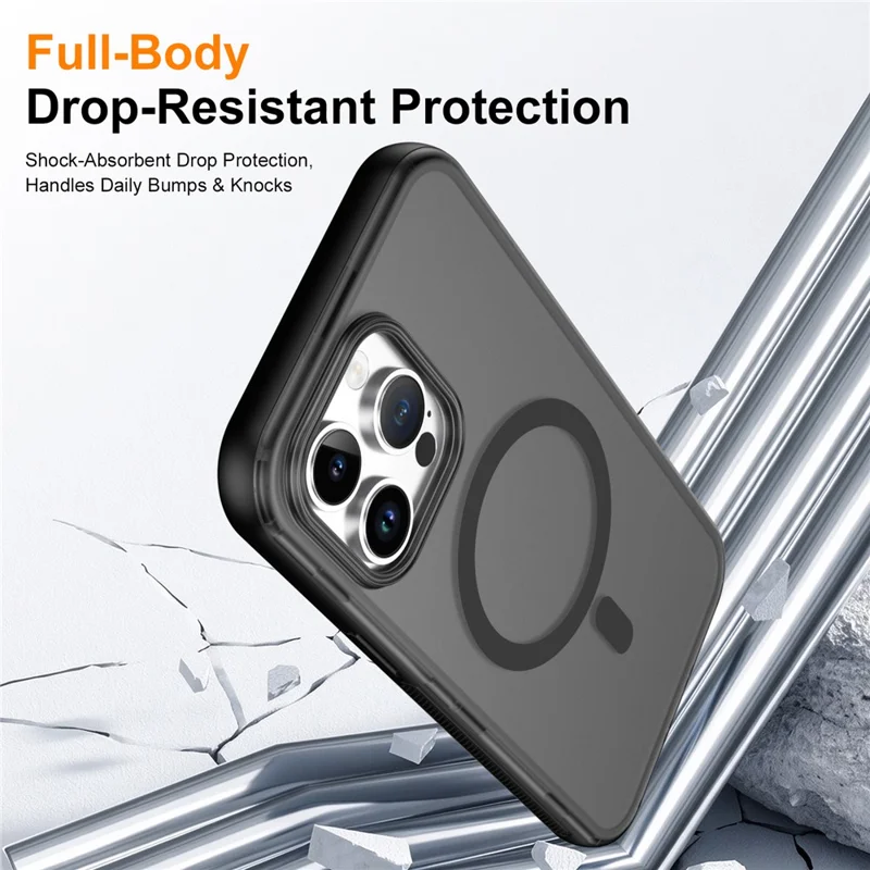 For iPhone 14 Pro Max Magnetic Case Translucent Matte Skin Touch PC + TPU Phone Back Cover - Black