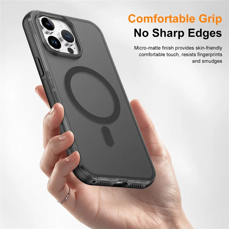 For iPhone 14 Pro Max Magnetic Case Translucent Matte Skin Touch PC + TPU Phone Back Cover - Black