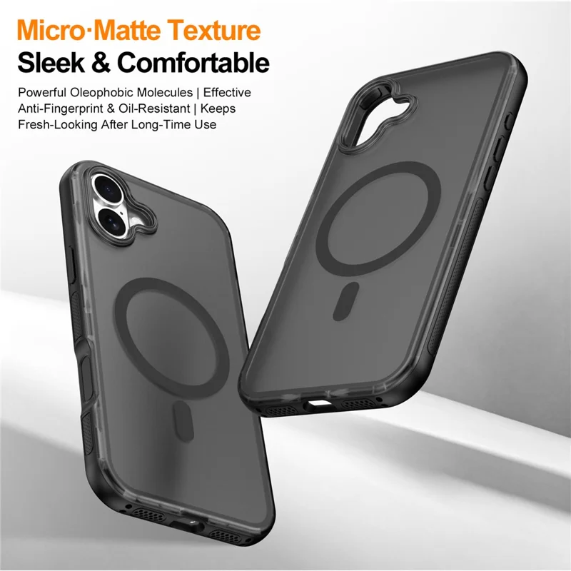 For iPhone 16 Magnetic Case Translucent Matte Skin Touch PC + TPU Phone Back Cover - Black