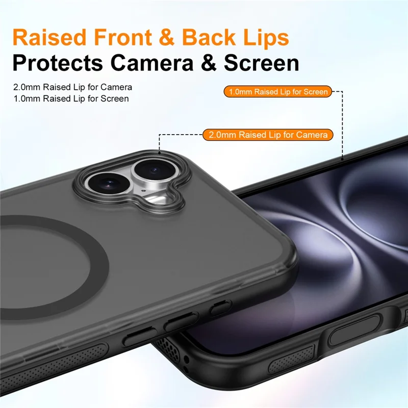 For iPhone 16 Magnetic Case Translucent Matte Skin Touch PC + TPU Phone Back Cover - Black