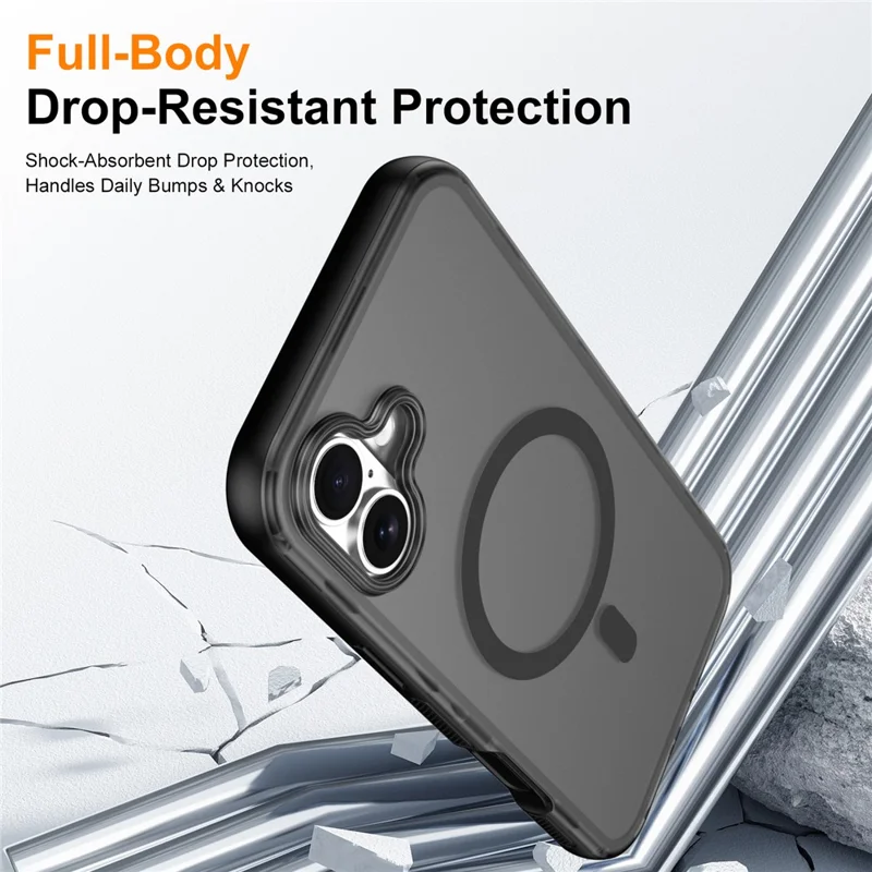 For iPhone 16 Magnetic Case Translucent Matte Skin Touch PC + TPU Phone Back Cover - Black