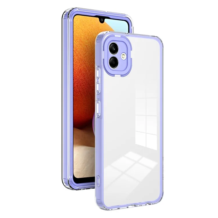 For Samsung Galaxy A04 4G (164.4 x 76.3 x 9.1 mm) Anti-scratch Phone Case 3-in-1 Transparent TPU Backplate + PC Frame + PC Camera Protection Ring Hybrid Cover - Purple