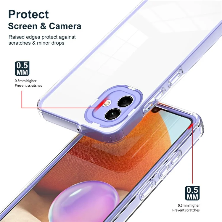 For Samsung Galaxy A04 4G (164.4 x 76.3 x 9.1 mm) Anti-scratch Phone Case 3-in-1 Transparent TPU Backplate + PC Frame + PC Camera Protection Ring Hybrid Cover - Purple