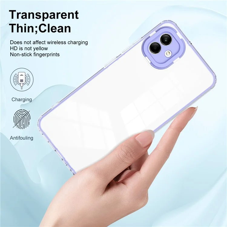 For Samsung Galaxy A04 4G (164.4 x 76.3 x 9.1 mm) Anti-scratch Phone Case 3-in-1 Transparent TPU Backplate + PC Frame + PC Camera Protection Ring Hybrid Cover - Purple