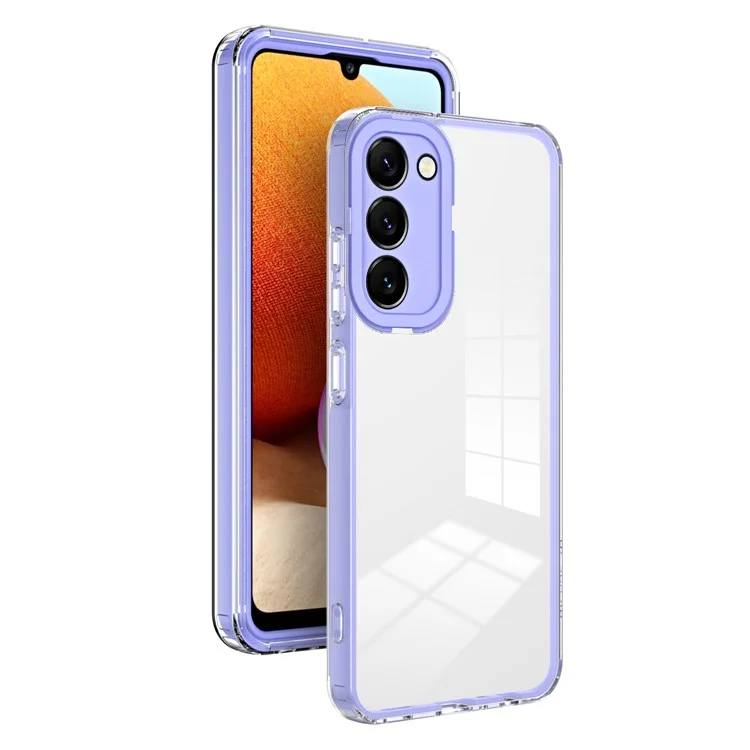 Pour Samsung Galaxy S23 Transparent Phone Case 3-en-1 Backplate TPU + PC Cadre + PC Anneau de protection de la caméra Couverture anti-chute - Violet
