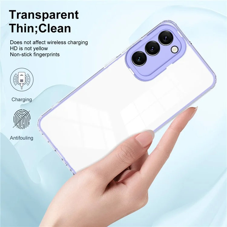 Pour Samsung Galaxy S23 Transparent Phone Case 3-en-1 Backplate TPU + PC Cadre + PC Anneau de protection de la caméra Couverture anti-chute - Violet