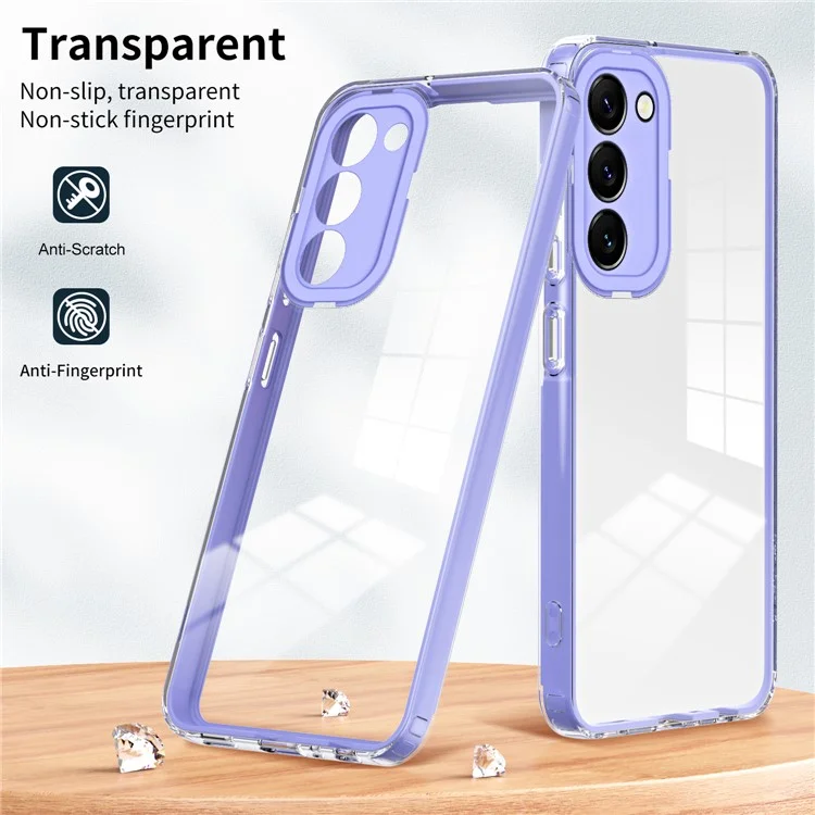 Pour Samsung Galaxy S23 Transparent Phone Case 3-en-1 Backplate TPU + PC Cadre + PC Anneau de protection de la caméra Couverture anti-chute - Violet