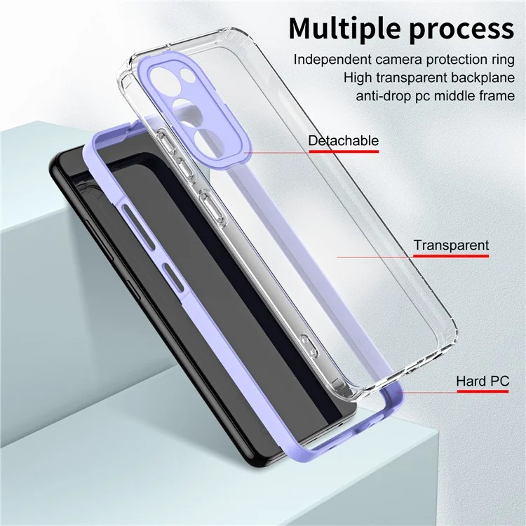 Pour Samsung Galaxy S23 Transparent Phone Case 3-en-1 Backplate TPU + PC Cadre + PC Anneau de protection de la caméra Couverture anti-chute - Violet