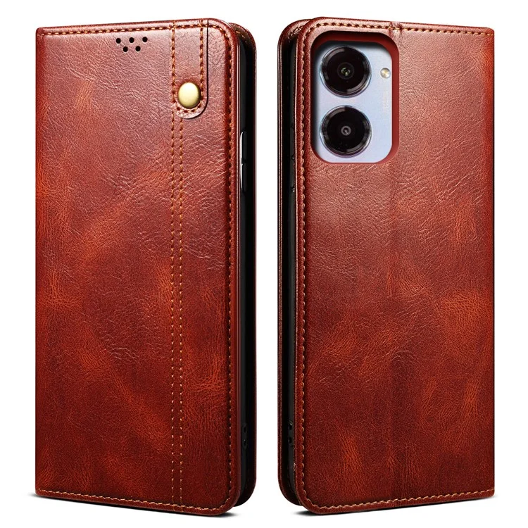 Para Realme 10 4G Cay Crazy Horse Texture Stand Billet Case PU Cuero Magnético Auto Absorbido Folio Flip Phone Cover - Marrón