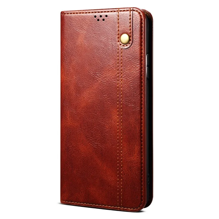 Para Realme 10 4G Cay Crazy Horse Texture Stand Billet Case PU Cuero Magnético Auto Absorbido Folio Flip Phone Cover - Marrón