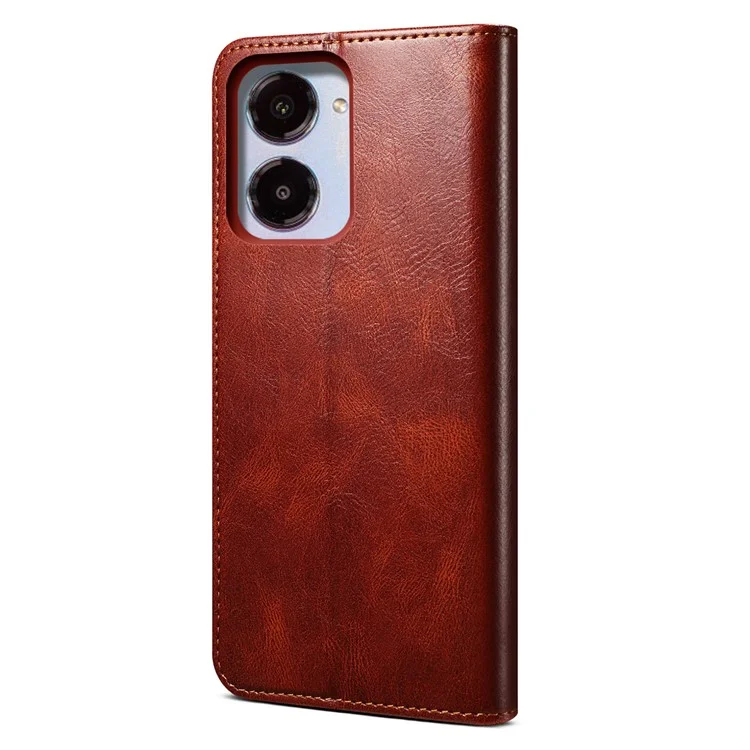 Para Realme 10 4G Cay Crazy Horse Texture Stand Billet Case PU Cuero Magnético Auto Absorbido Folio Flip Phone Cover - Marrón